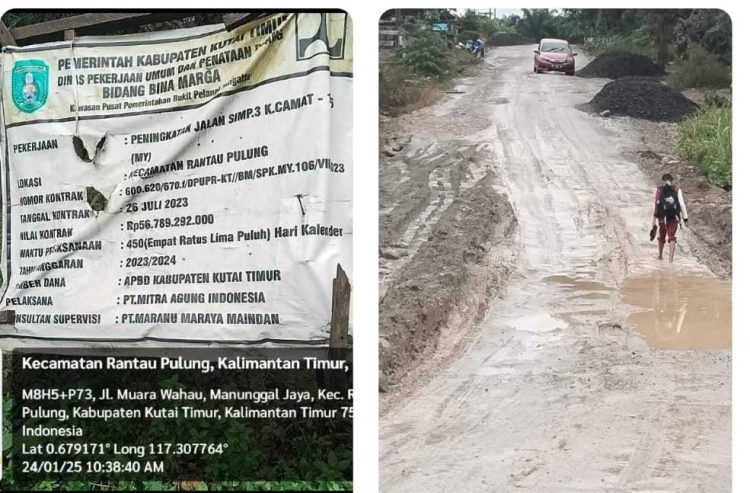 Proyek Rp 56,7 Miliar di Rantau Pulung Disorot Warga: Jalan Berlubang, Kualitas Dipertanyakan