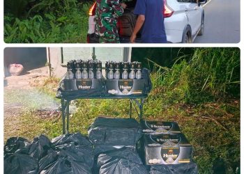 Satgas Yonzipur 8/SMG Gagalkan Penyelundupan 360 Botol Miras Ilegal di Perbatasan