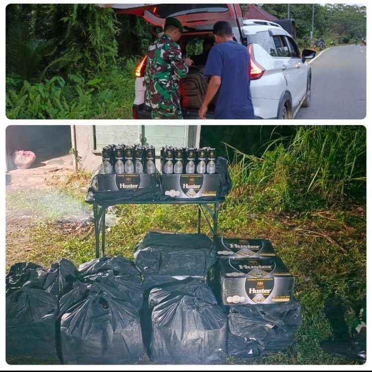 Satgas Yonzipur 8/SMG Gagalkan Penyelundupan 360 Botol Miras Ilegal di Perbatasan