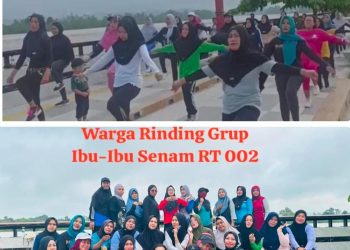 Ibu-Ibu RT 002 Rinding Segarkan Minggu Pagi dengan Senam Bersama di Teras Kalimarau