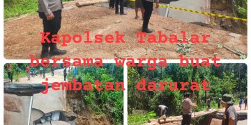 Putus Total akibat Longsor, Polsek Tabalar bersama Warga Bangun Jembatan Darurat di Jalan Poros Provinsi –Talisayan