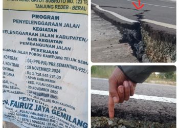 Proyek Jalan di Teluk Semanting Diduga Asal Jadi, Retak Parah Usai Diresmikan: Kontraktor dan DPUPR Berau Bungkam
