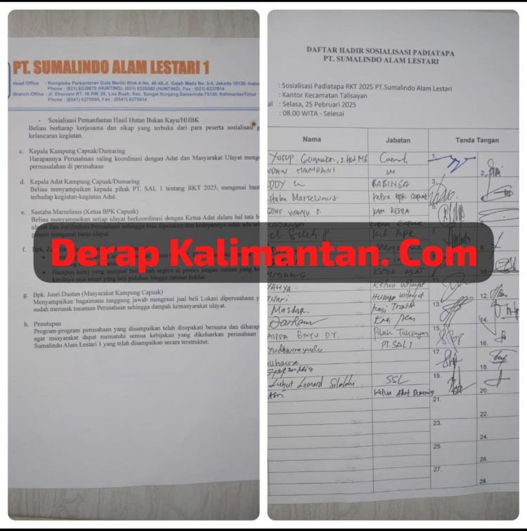 Warga Dumaring Tolak RKT 2025, Tuding PT Sumalindo Rekayasa Berita Acara Pertemuan