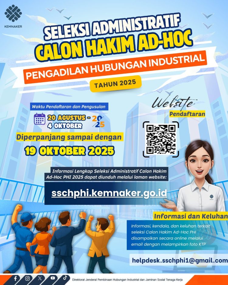 Pendaftaran & Pengusulan Calon Hakim Ad Hoc PHI 2025 Diperpanjang, Ayo Daftar!