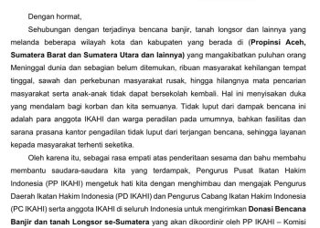 PP IKAHI Serukan Donasi Nasional Atas Bencana Banjir dan Longsor di Sumatera