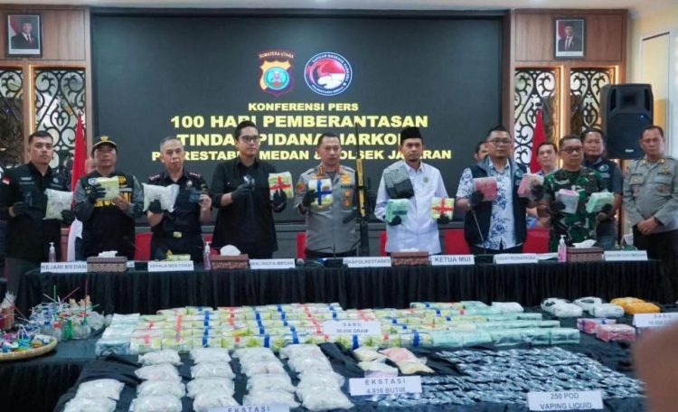 Selama 100 Hari Kerja Berantas Narkoba, Polrestabes Medan Ungkap 156 Kg Sabu, 3 Kg Ganja dan 60 Ribu Pil Ekstasi, 718 Tersangka Diamankan