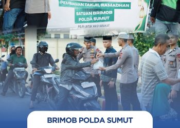 Brimob Polda Sumut Berbagi Berkah Ramadhan, 200 Takjil Dibagikan untuk Pengendara di Sekitar Mako K.E. Lumi
