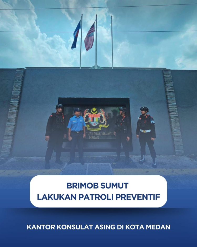Brimob Sumut Lakukan Patroli Preventif di Kantor Konsulat Asing di Kota Medan