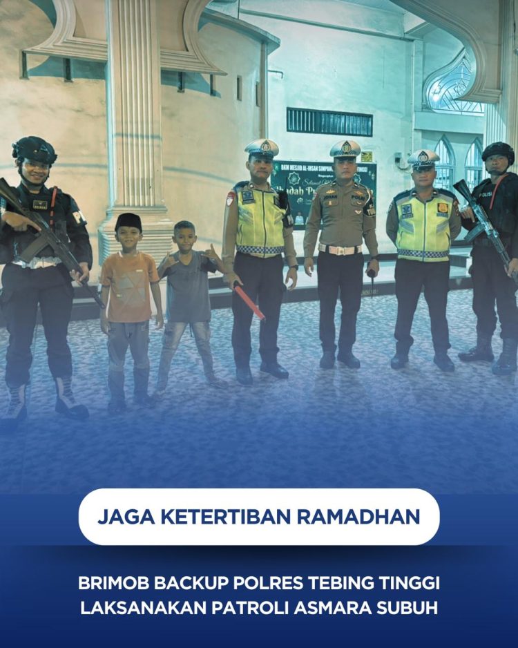 Jaga Ketertiban Ramadhan, Brimob Backup Polres Tebing Tinggi Laksanakan Patroli Asmara Subuh