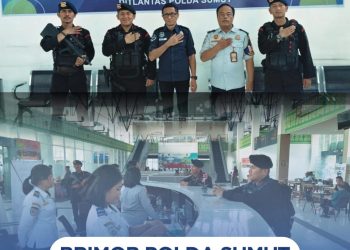 Brimob Polda Sumut Siaga Awasi Arus Mudik Balik di Terminal Amplas