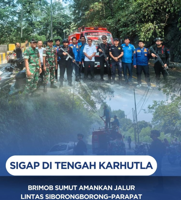 Sigap di Tengah Karhutla, Brimob Sumut Amankan Jalur Lintas Siborongborong–Parapat