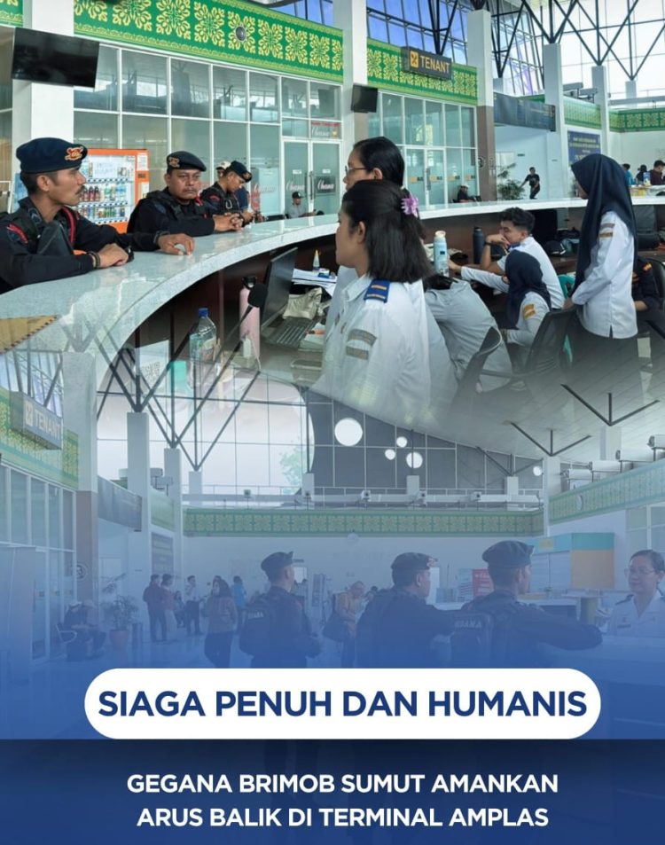 Siaga Penuh dan Humanis, Gegana Brimob Sumut Amankan Arus Balik di Terminal Amplas