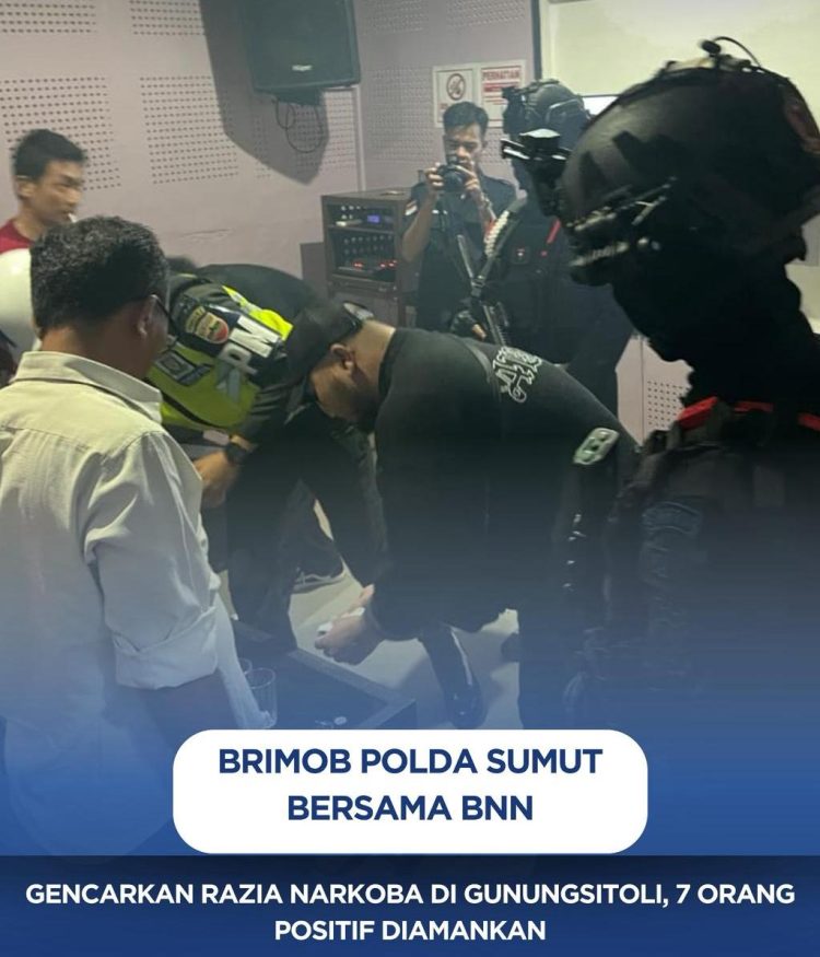 Brimob Polda Sumut Bersama BNN Gencarkan Razia Narkoba di Gunungsitoli, 7 Orang Positif Diamankan