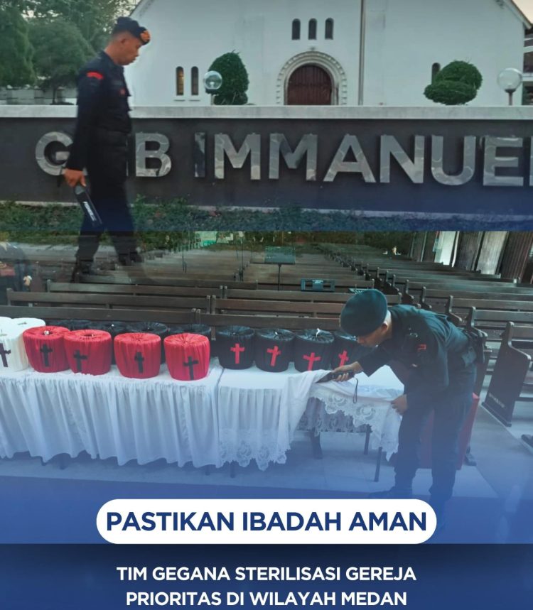Pastikan Ibadah Aman, Tim Gegana Sterilisasi Gereja Prioritas di Wilayah Medan