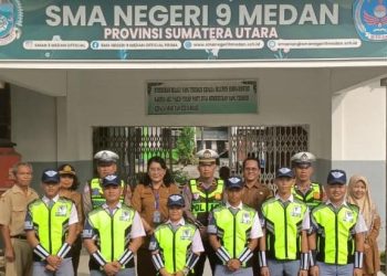 Sat Lantas Polres Pelabuhan Belawan Latih PKS di SMA Negeri 9 Medan