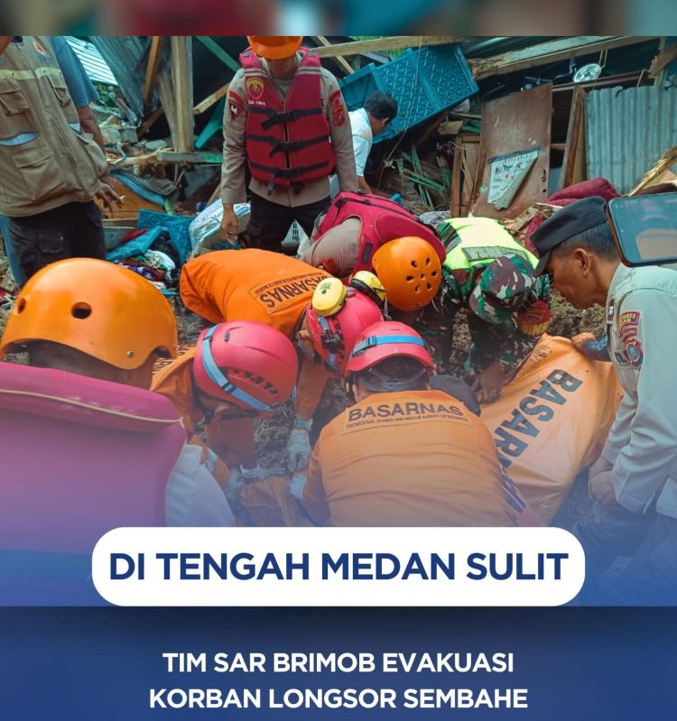 Di Tengah Medan Sulit, Tim SAR Brimob Evakuasi Korban Longsor Sembahe