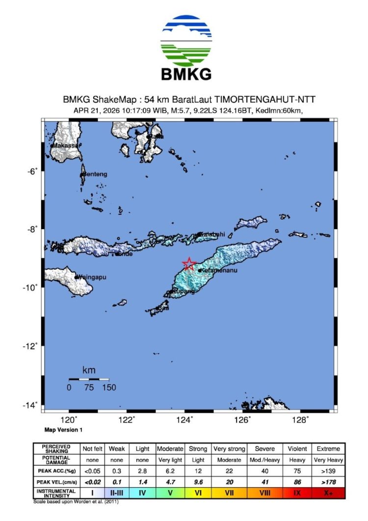 GEMPABUMI TEKTONIK M6,0 DI TIMOR TENGAH UTARA, NUSA TENGGARA TIMUR, TIDAK BERPOTENSI TSUNAMI