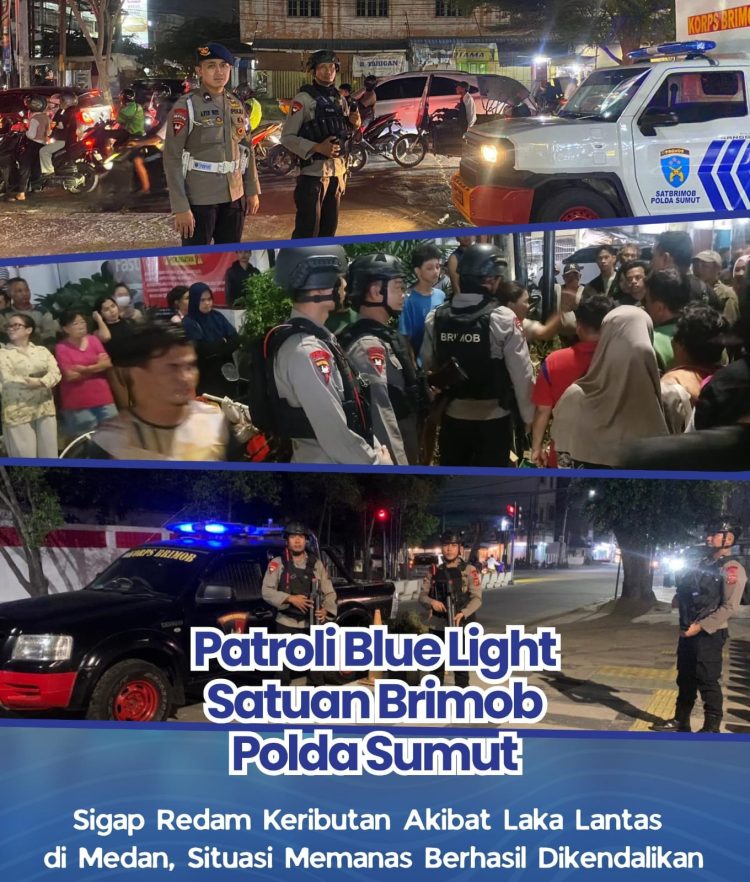 Patroli Blue Light Satuan Brimob Polda Sumut Sigap Redam Keributan Akibat Laka Lantas di Medan, Situasi Memanas Berhasil Dikendalikan