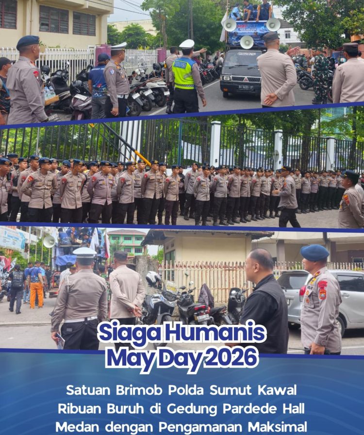 Siaga Humanis May Day 2026, Satuan Brimob Polda Sumut Kawal Ribuan Buruh di Gedung Pardede Hall Medan dengan Pengamanan Maksimal