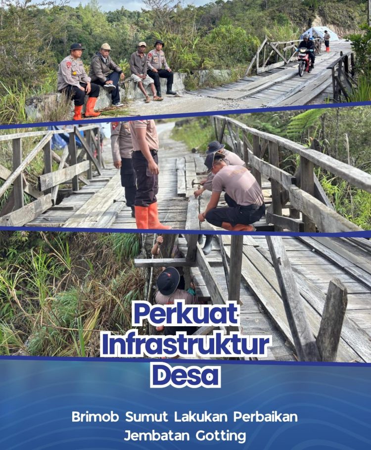Perkuat Infrastruktur Desa, Brimob Sumut Lakukan Perbaikan Jembatan Gotting