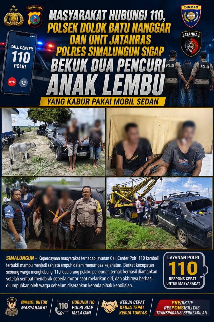Warga Hubungi 110, Dua Pencuri Anak Lembu di Simalungun Dibekuk Usai Kabur Pakai Sedan dan Tabrak Pemotor