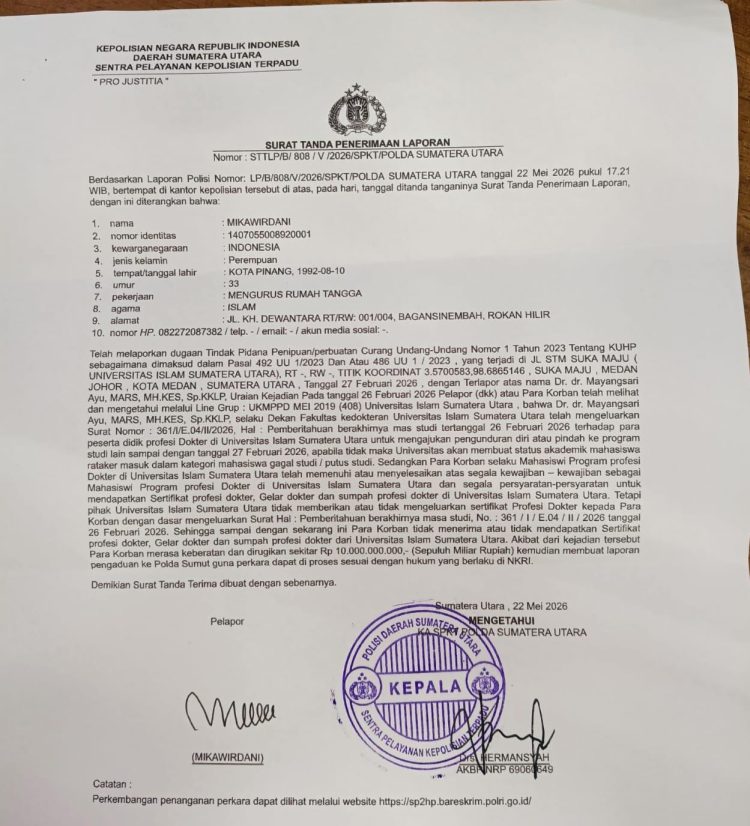 Dokter Muda UISU Laporkan Dekan ke Polda Sumut