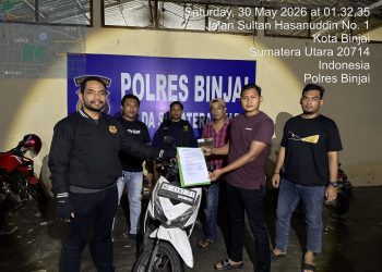 Team Khusus Anti Begal 1.1 Polres Binjai berhasil amankan Sepeda Motor hasil Curian di Kabupaten Langsa Prop.NAD yang melintas di wilayah Kota Binjai