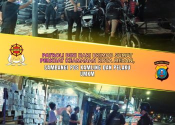 Patroli Dini Hari Brimob Sumut Perkuat Keamanan Kota Medan, Sambangi Pos Kamling dan Pelaku UMKM