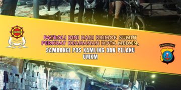 Patroli Dini Hari Brimob Sumut Perkuat Keamanan Kota Medan, Sambangi Pos Kamling dan Pelaku UMKM