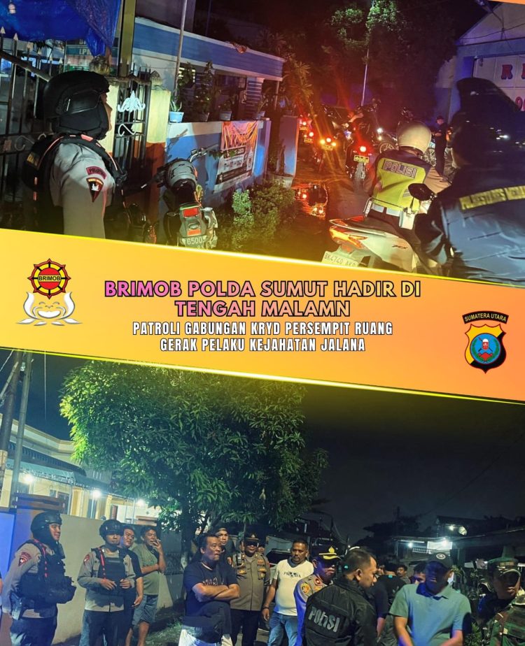 Brimob Polda Sumut Hadir di Tengah Malam, Patroli Gabungan KRYD Persempit Ruang Gerak Pelaku Kejahatan Jalanan