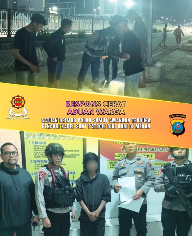 Respons Cepat Aduan Warga, Satuan Brimob Polda Sumut Amankan Terduga Pencuri Kabel Saat Patroli Dini Hari di Medan
