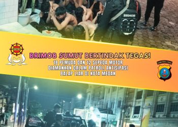 Brimob Sumut Bertindak Tegas! 18 Pemuda dan 12 Sepeda Motor Diamankan dalam Patroli Antisipasi Balap Liar di Kota Medan