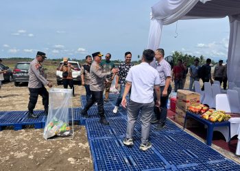 KAPOLRES BINJAI HADIRI PELETAKAN BATU PERTAMA PEMBANGUNAN PT NATURAL TIRTA SEGAR DI LANGKAT