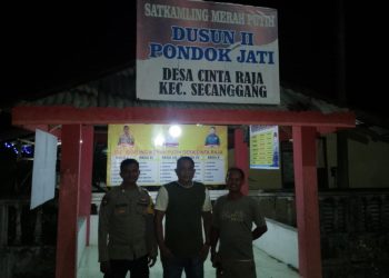 Sambangi Pos Kamling, Bhabinkamtibmas Polsek Secanggang Ajak Dukung Keamanan Lingkungan