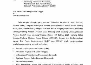 MA terbitkan Imbauan kepada Seluruh KPT Terkait Penyesuaian KUHP-KUHAP