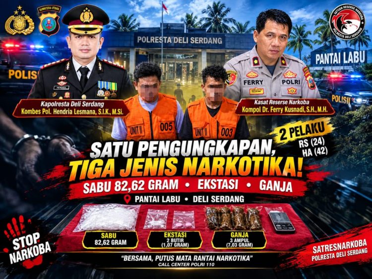 Satresnarkoba Polresta Deli Serdang Sita 82,62 Gram Sabu, Ekstasi dan Ganja di Pantai Labu