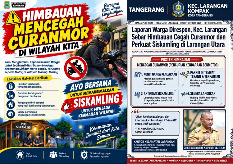 Laporan Warga Direspon, Kec. Larangan Sebar Himbauan Cegah Curanmor dan Perkuat Siskamling di Larangan Utara